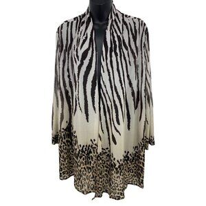 Chicos Travelers Collection Zebra Print Open Front Kimono Cardigan Jacket Size M